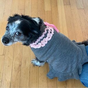 Frou Frou gray and pink ruffled dog dress with bow Sz Small